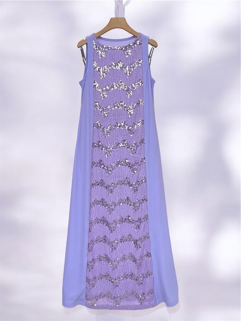Purple Crepe and Sequins Dress