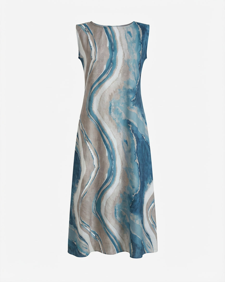 Blue Swirl Linen Viscose Dress
