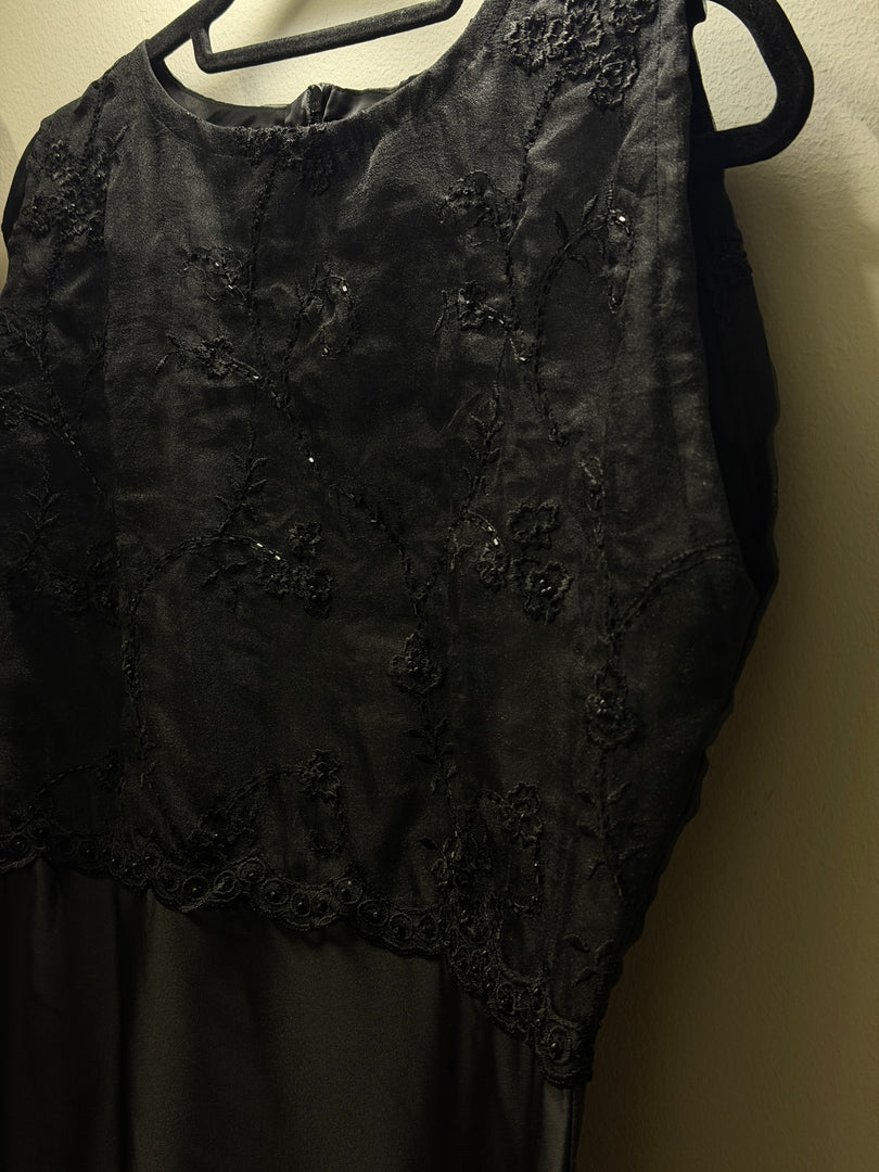 Black Beaded Satin Dress