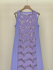 Purple Crepe and Sequins Dress