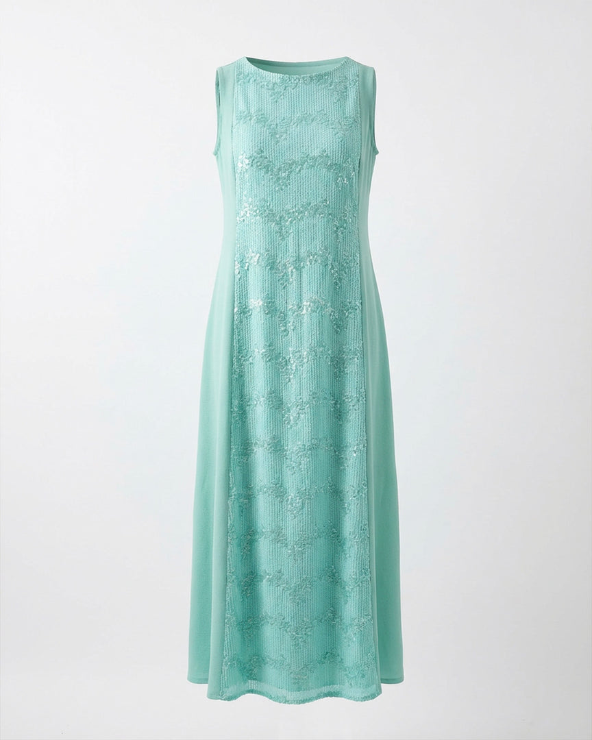 Mint green crepe and Sequins Dress