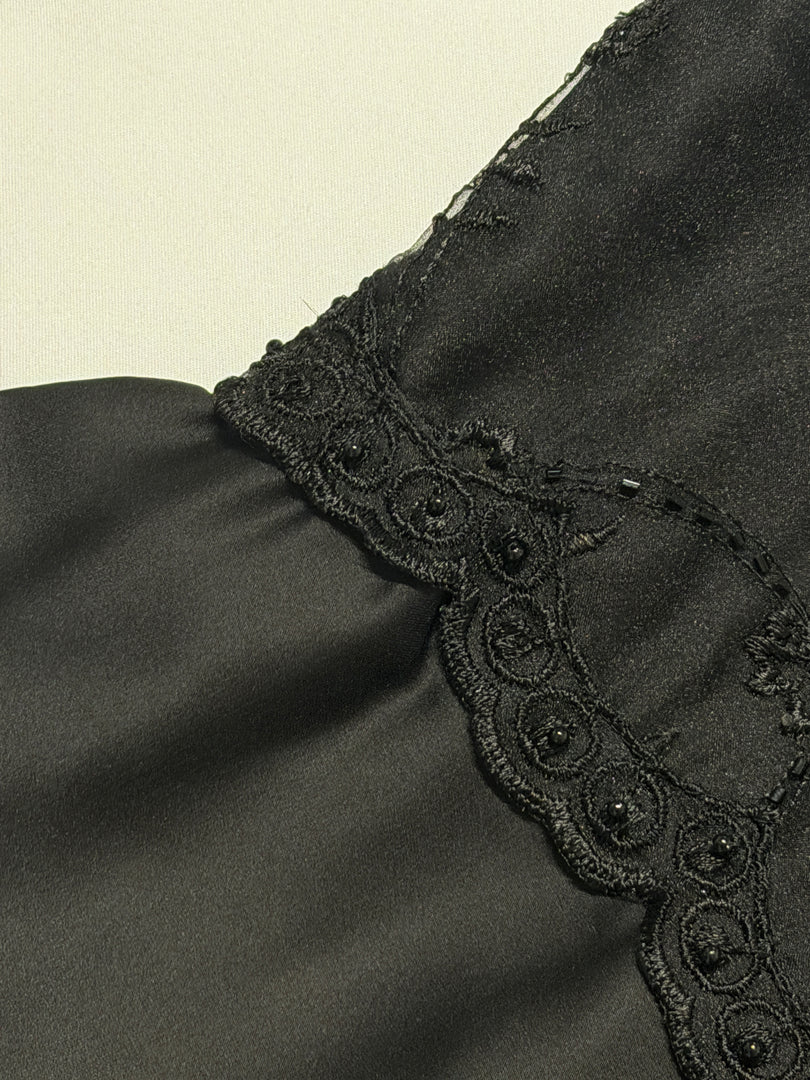 Black Beaded Satin Dress