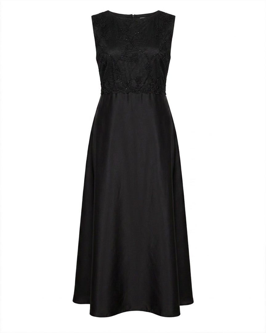 Black Beaded Satin Dress