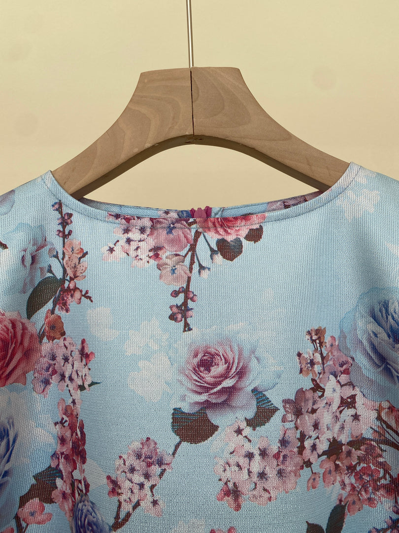 Light blue floral jacquard dress
