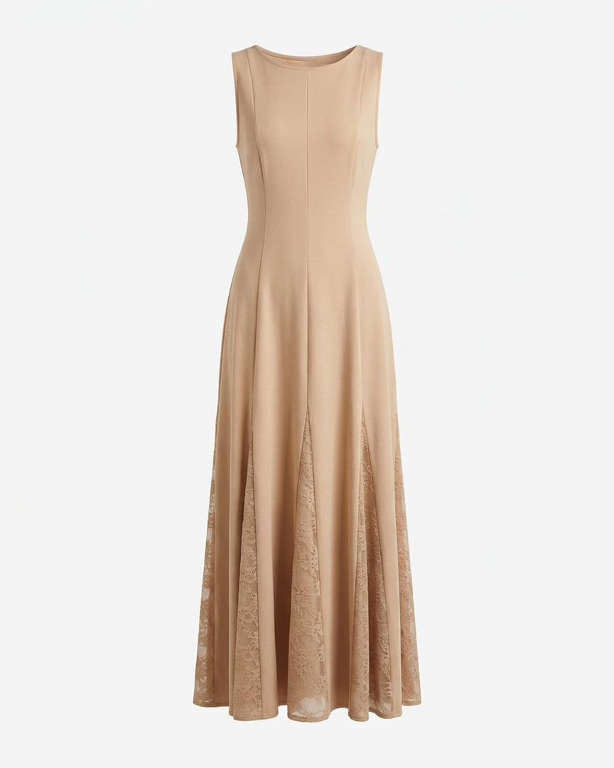 Brown Flared Lace Dress