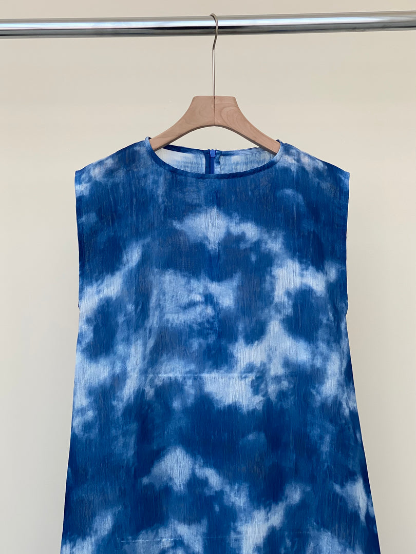 Blue and white shades Double Chiffon Dress