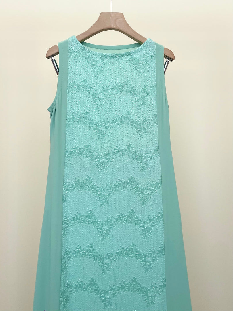 Mint green crepe and Sequins Dress