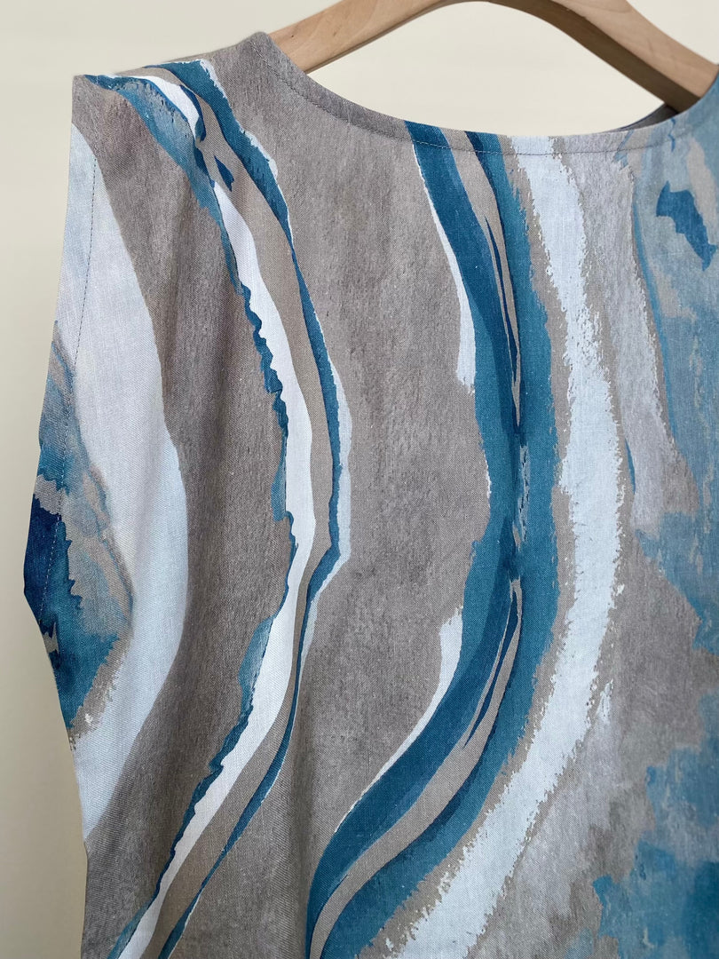 Blue Swirl Linen Viscose Dress