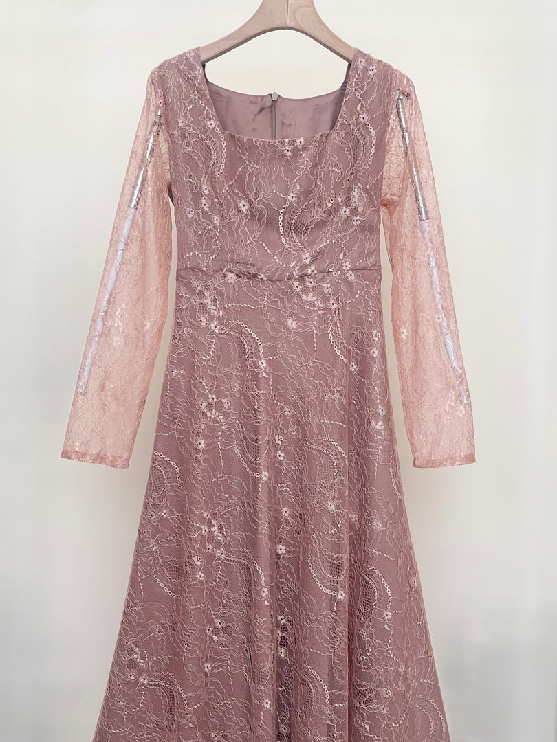 Brown Floral Lace Dress