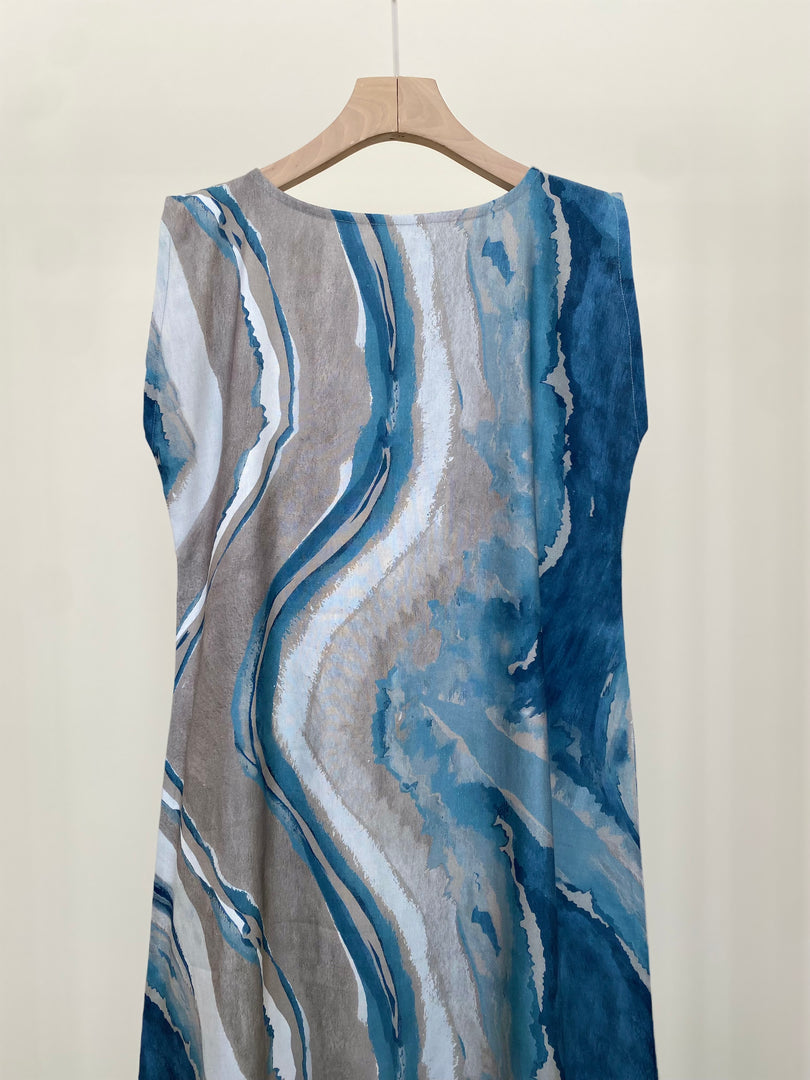 Blue Swirl Linen Viscose Dress