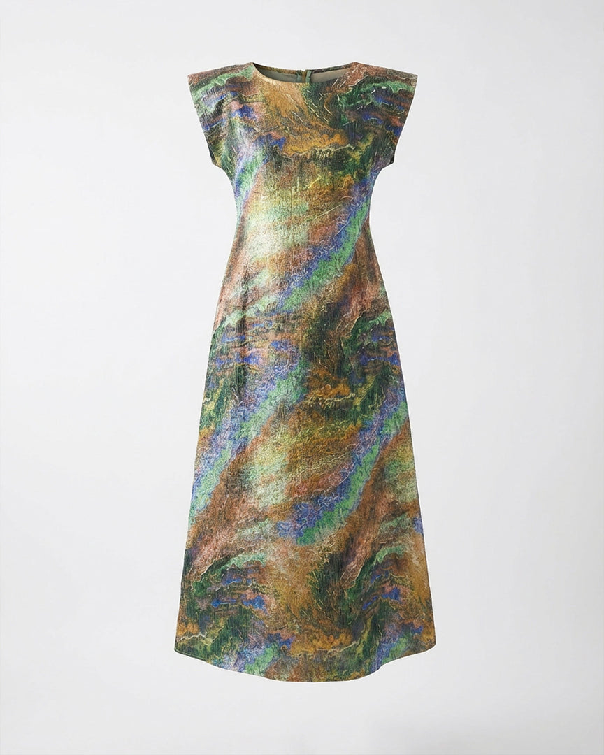Green Multicolour Jacquard Dress