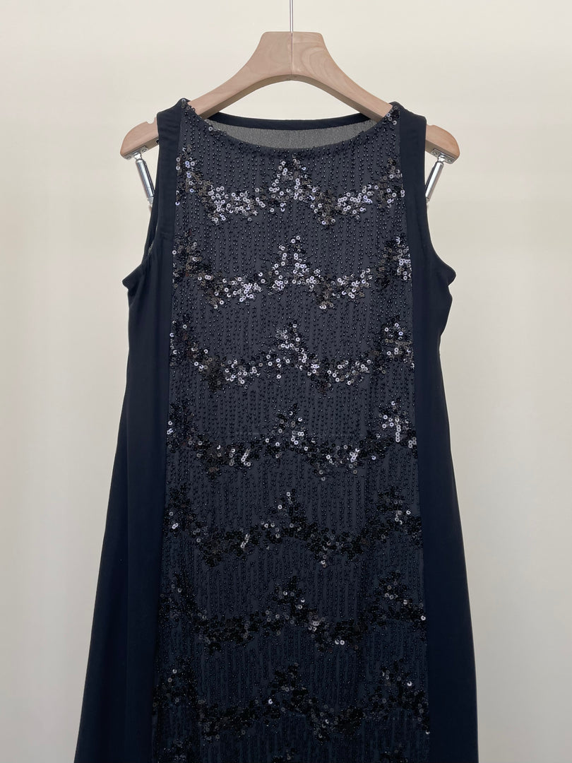 Black Crepe and Sequins Dress