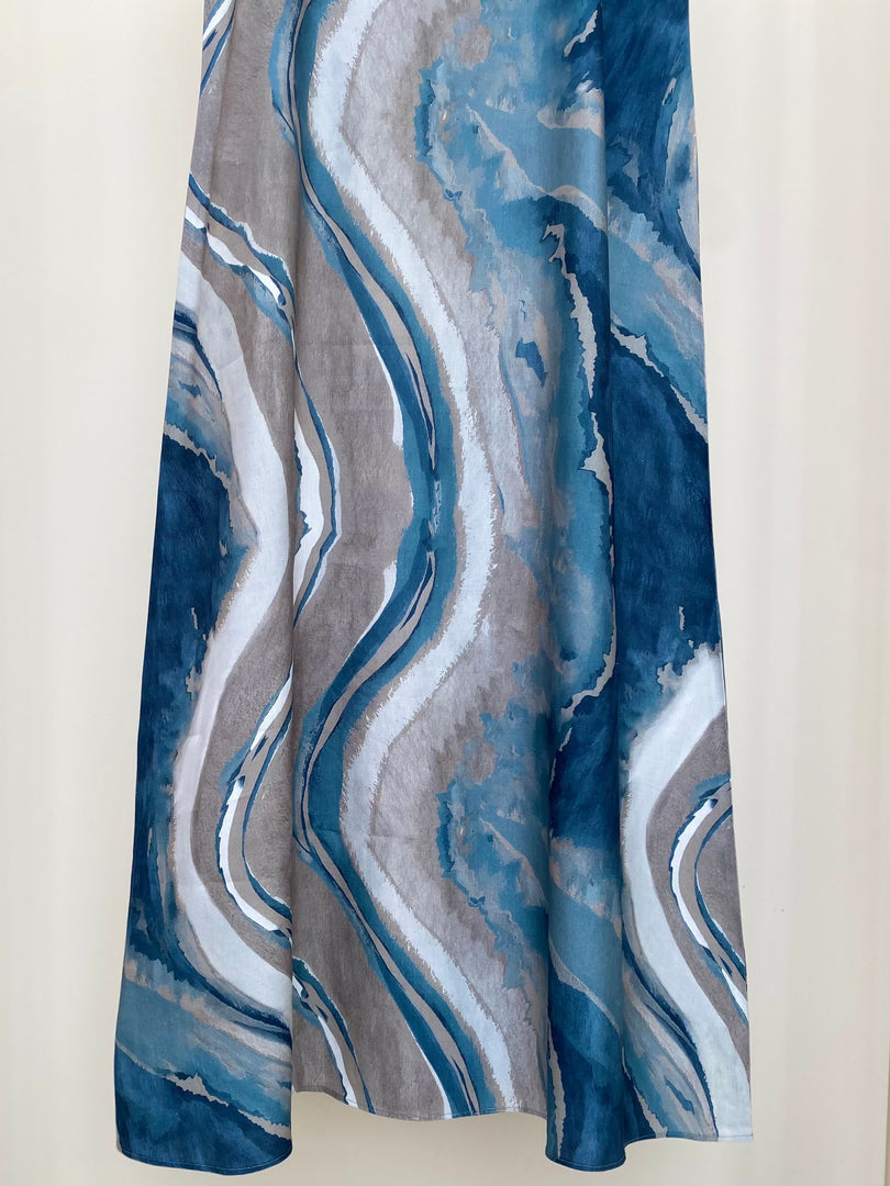Blue Swirl Linen Viscose Dress