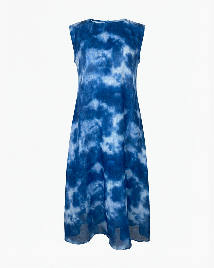 Blue and white shades Double Chiffon Dress