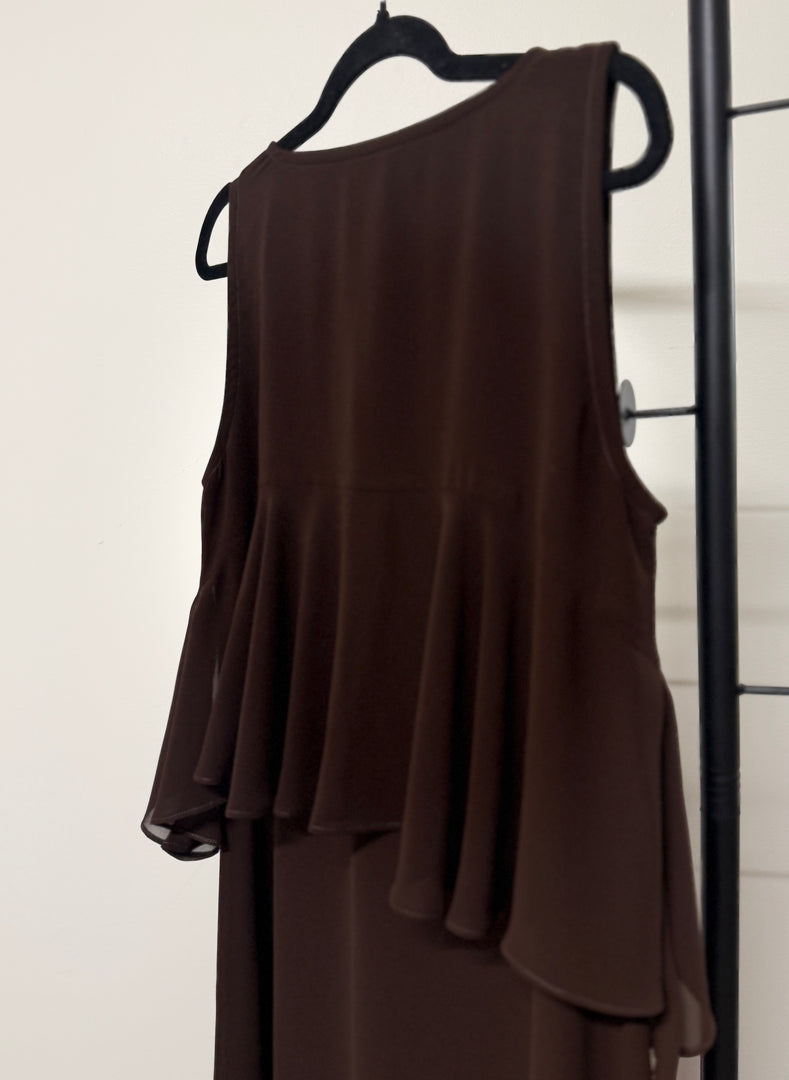 Brown Chiffon Ruffle Dress