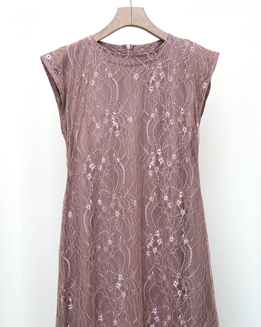 Brown Floral Lace Dress