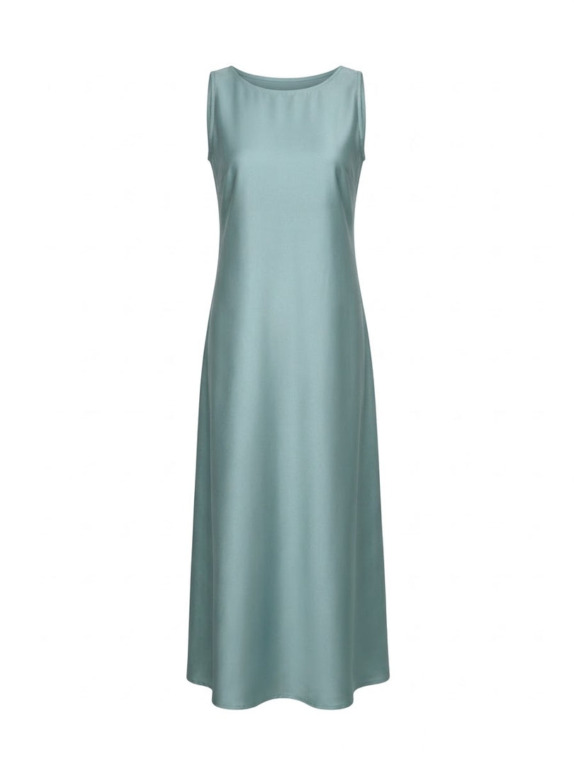 Sage Blue Shiny Crepe Dress