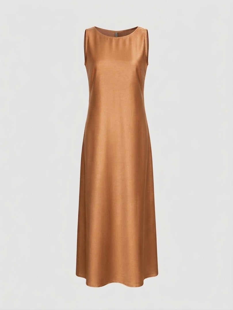 Burnt Orange Shiny Crepe Dress