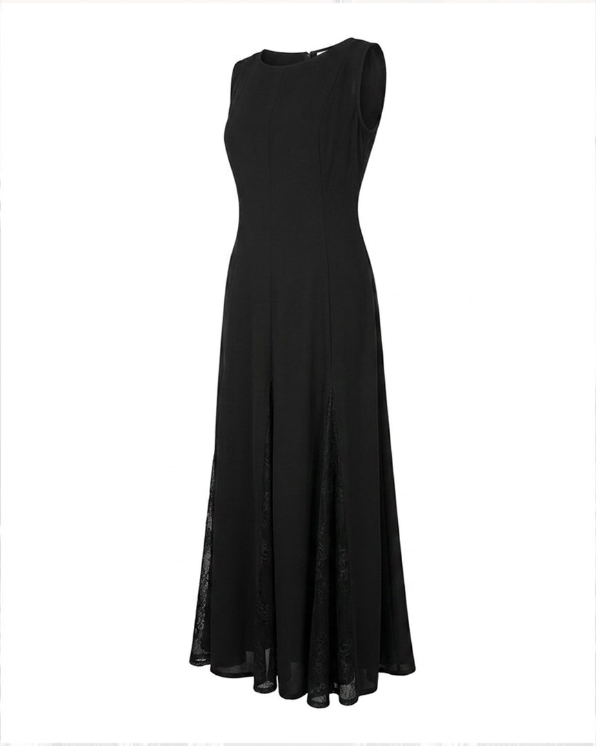 Flared Crepe Lace Dress