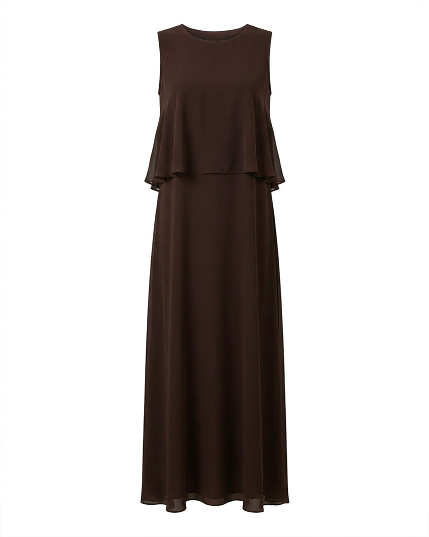 Brown Chiffon Ruffle Dress