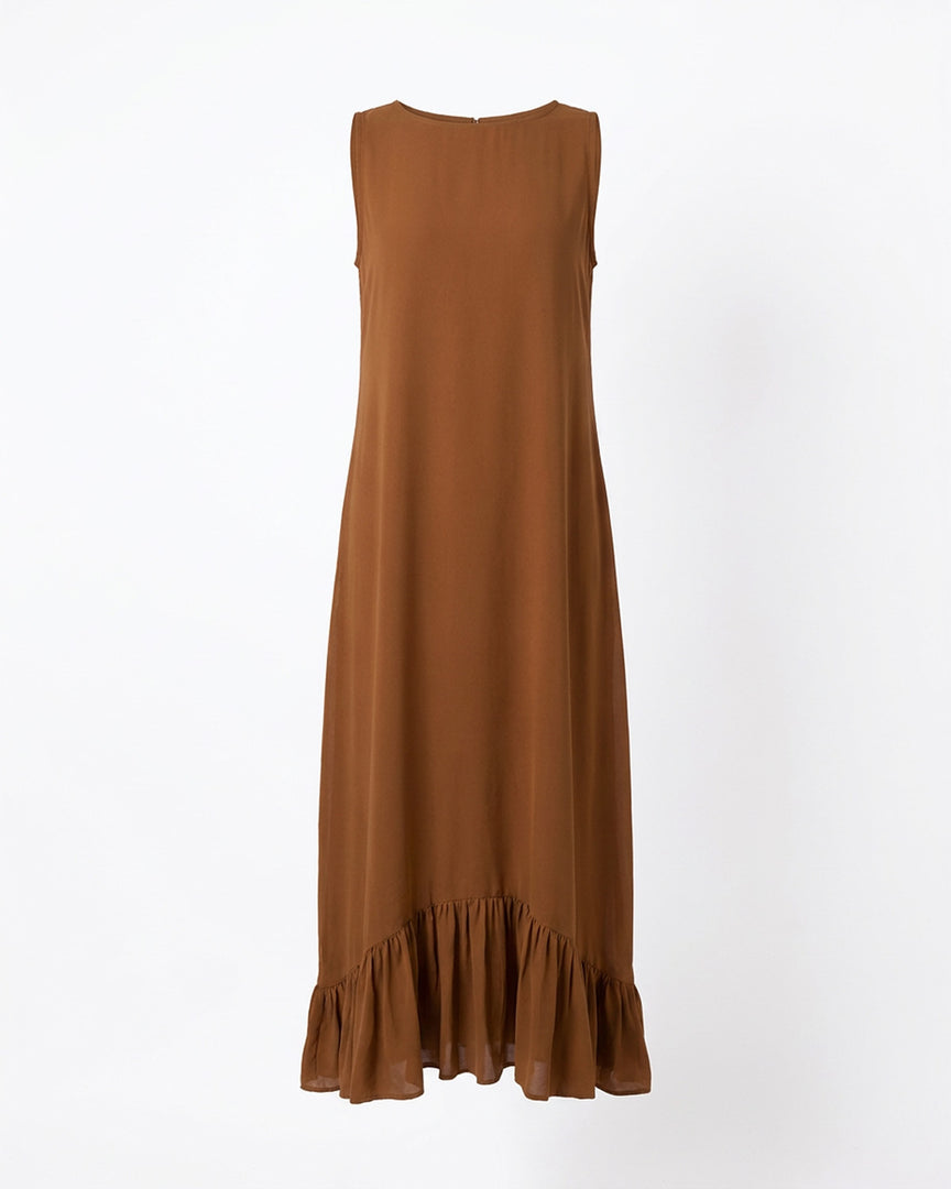 Brown Ruffle Hem Dress