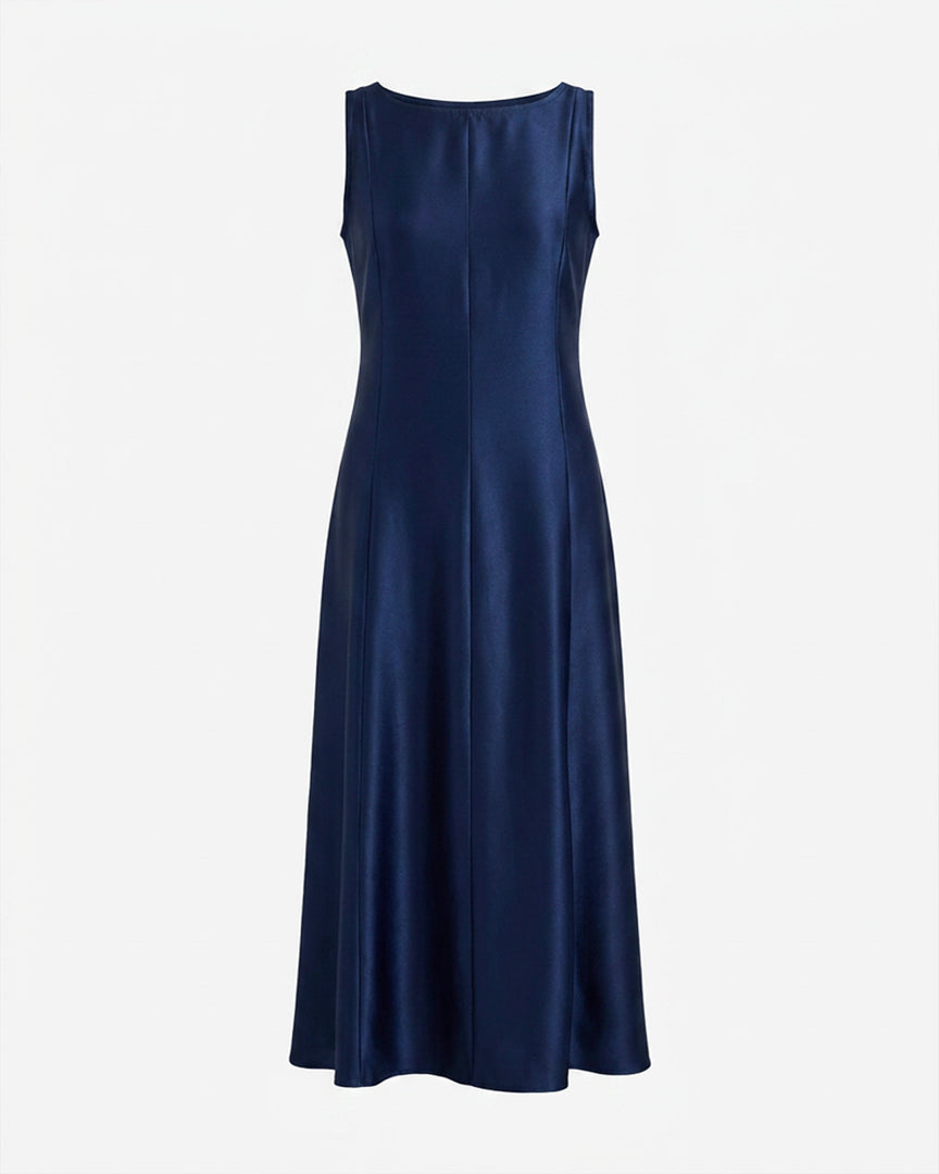 Shiny navy Blue Crepe Dress