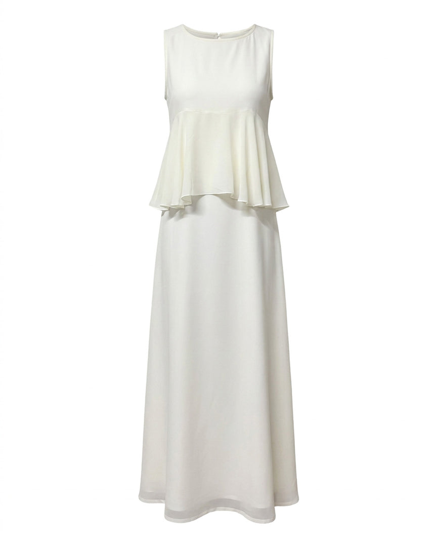 White Chiffon Ruffle Dress