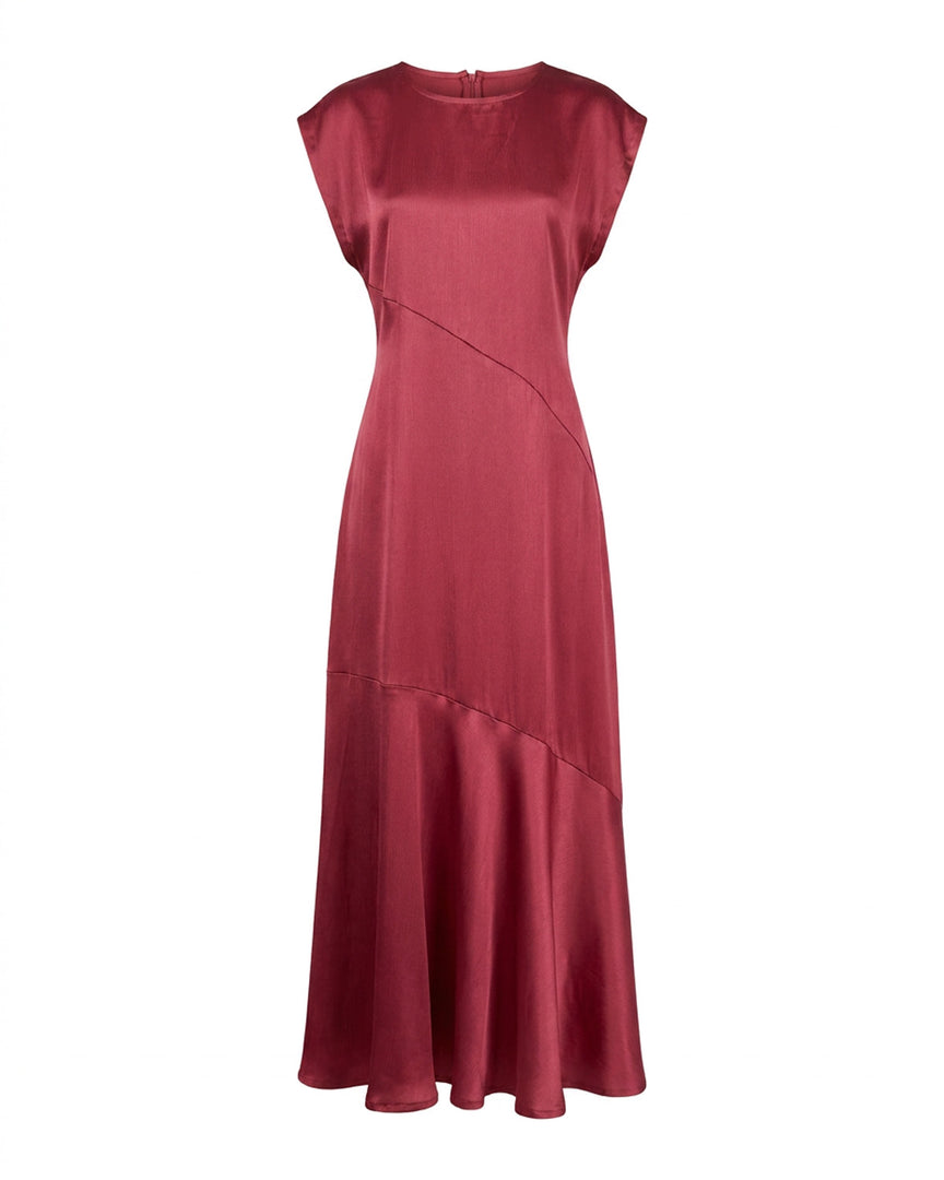 Dark Red Curved Seam Dress